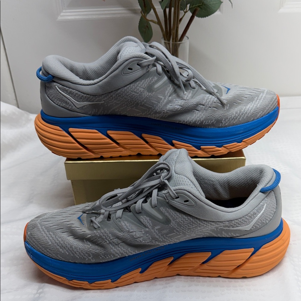 Hoka Gray Sneakers with Orange and Blue Accents